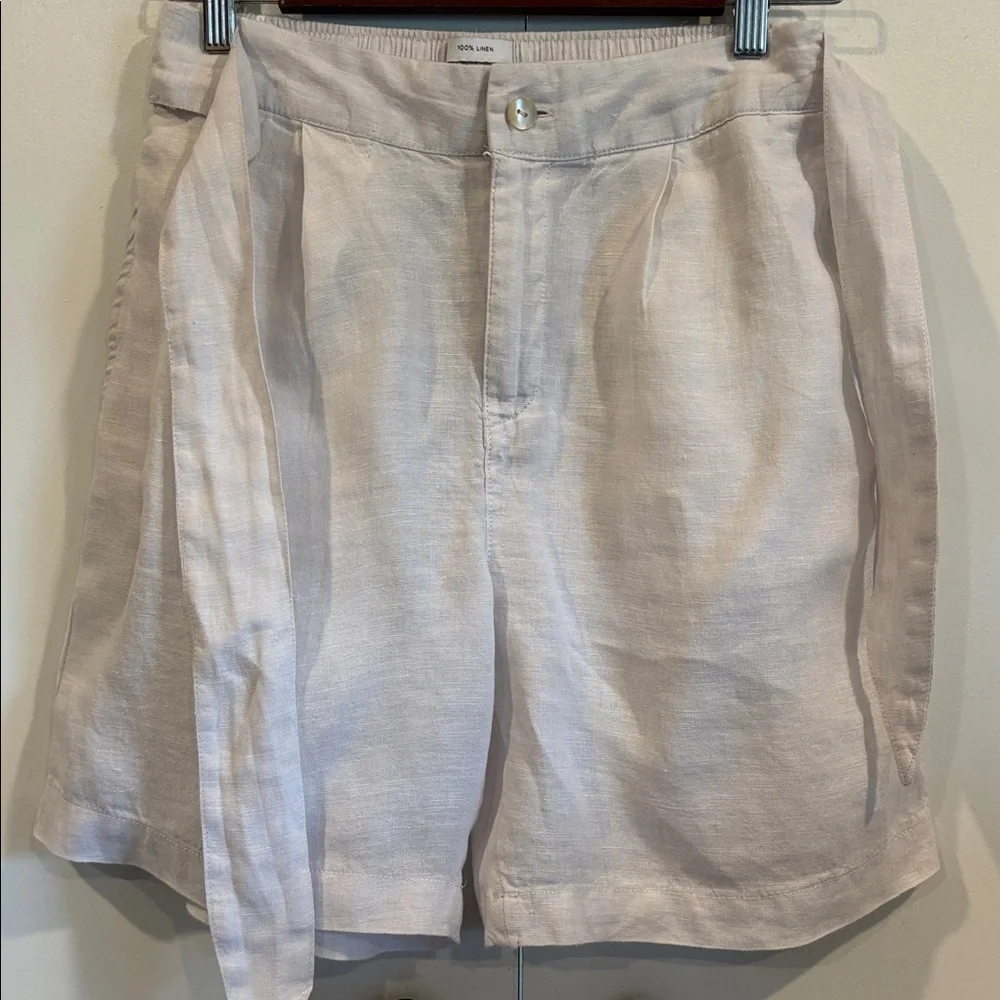 Halston 100% Linen Shorts Waist Tie Size Small High Rise